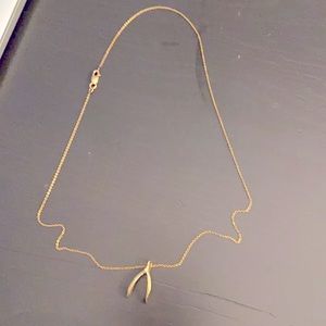 14k gold wishbone pendant, 15 inch necklace